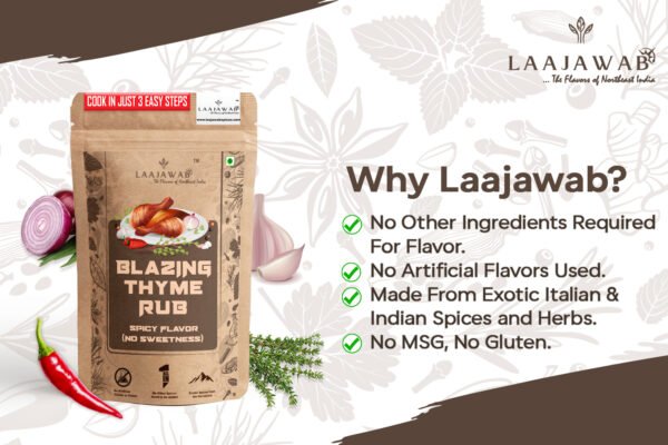  Laajawab Blazing Thyme Rub, Medium Spicy (No Sweetness), Cook in 3 Easy Steps, Use as Marinade Masala, No MSG  <h5>Cooks 2.5 Kg Chicken, Pork & Mutton, 130g</h5>