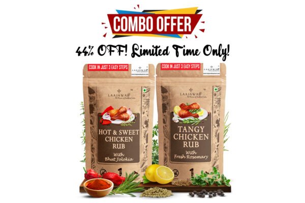  Combo Pack of Laajawab Hot & Sweet and Tangy Rosemary Rubs, No MSG  <h5>Cooks 5 Kg Chicken, Medium Spicy; 130g, 130g</h5>
