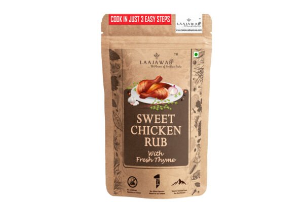  Laajawab Sweet Chicken Rub with Thyme, Use as Chicken Marinade Powder, No MSG  <h5>Cooks 2.5 Kg Chicken, Low Spicy; 130g</h5>