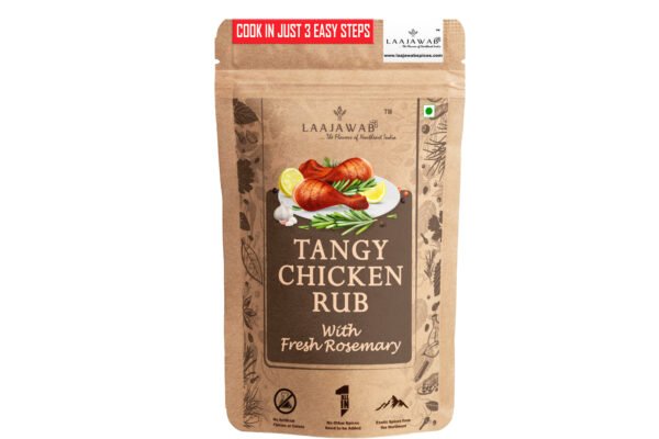  Laajawab Tangy Chicken Rub with Lemon Pepper, Chili and Rosemary, Cook in 3 Easy Steps, Use as Chicken Marinade Masala, No MSG; 130g  <h5>Mild Spicy, Cooks 2.5 KGs of Chicken</h5>